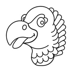 Cartoon eagle head outline illustration for coloring pages and childrens educational resources isolated on white