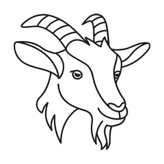 Simple line art goat head with horns farm animal vector illustration drawing minimalist