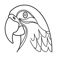 Line art illustration of macaw parrot profile exotic bird outline design tropical wildlife coloring page