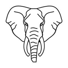 Fototapeta premium Elephant head front view outline illustration minimalist design african wildlife drawing black and white graphic animal