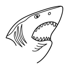 Minimalist shark outline with open mouth and sharp teeth illustration design for coloring books