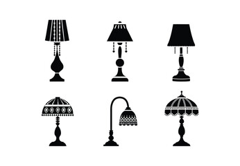 Black Lamp Vector Collection &ndash; Desk and Table Light Illustrations

