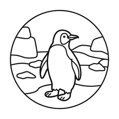 Cute penguin in antarctica outline style graphic resource for coloring books and education materials