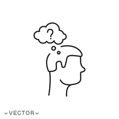 doubt man think icon, pensive character people, problem, person head with question concept, thin line symbol isolated on white background, editable stroke eps 10 vector illustration