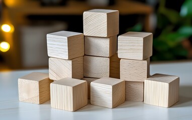 Wooden Blocks Tower Structure Building Creative Cubes