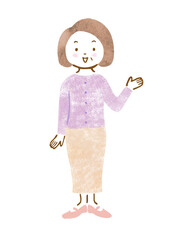 笑顔で案内するシニア夫婦の上半身イラスト（手描き風）