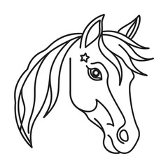 Minimalist horse head outline with star decoration simple equine black and white graphic