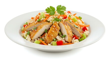 Chicken rice salad white background. Brazilian food