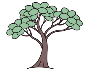 Stylized Tree Illustration with Green Leaves and Brown Trunk