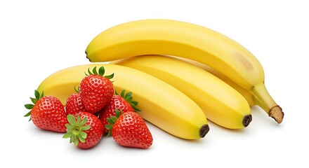Four bananas strawberries white background. Brazilian food