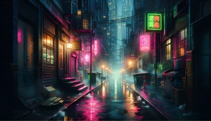 Fototapeta premium Moody Urban Alley in Rain