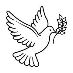Dove with olive branch illustration outline peace symbol flying bird minimalist icon religious theme graphic