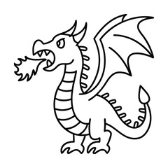 Outlined cartoon dragon breathing fire simple coloring page for kids illustration fantasy creature