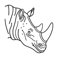 Rhinoceros head illustration in simple line art style depicting wildlife and animal conservation