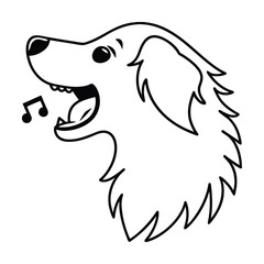 Outlined singing dog with musical note vector illustration for animal lovers and pet designs