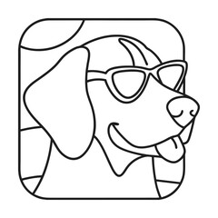 Minimalist line art of a cool dog wearing sunglasses in rounded square frame