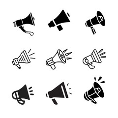 Set of megaphone icons. Black speaker. Illustation vector.