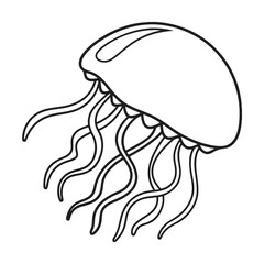 Outline illustration of a jellyfish with flowing tentacles simple black and white design