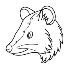 Simple line drawing of a mongoose head profile illustration for childrens coloring books and educational materials