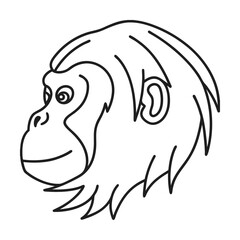 Orangutan face outline illustration minimalist line art style simple black and white design isolated on white