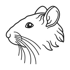 Minimalistic line art illustration of a hamster head profile in black and white simple design