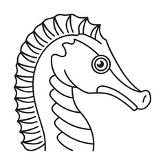 Minimalist line art illustration of a seahorse head profile underwater animal outline design