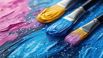 Fototapeta premium Creative art with brushstrokes and bright paint on a transparent canvas background
