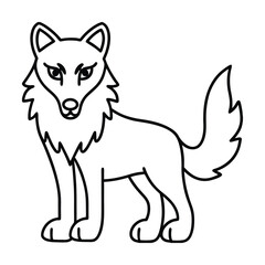 Illustration of a standing wolf with fluffy tail and furry neck in a vector outline
