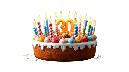 30th birthday cake isolated on white