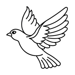 Elegant minimalist line art illustration of a dove in flight spreading its wings gracefully