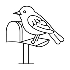 Simple line art illustration of a bird perched on a mailbox minimalist design