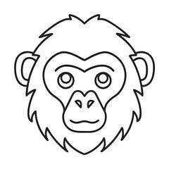 Outline illustration of a cute monkey face isolated on white background simple design for kids