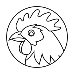 Minimalist rooster head in circle black and white farm animal illustration