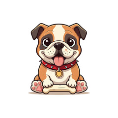 Cute bull Dog Eating Bone Cartoon Vector Icon Illustration. Animal Nature Icon Concept Isolated Flat