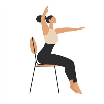 vector illustration woman holding chair pose balance and strength on white background