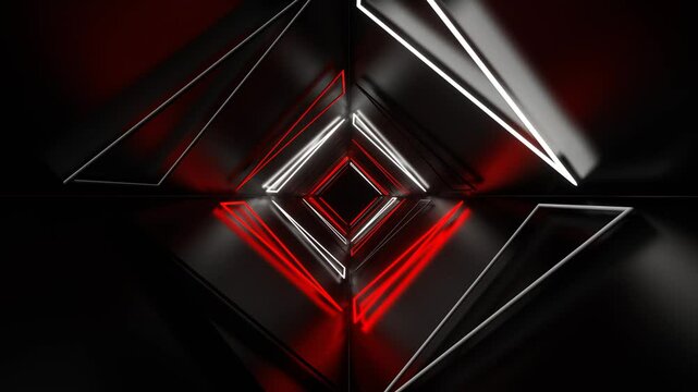 Red and White Neon Triangles Tunnel Background VJ Loop in 4K