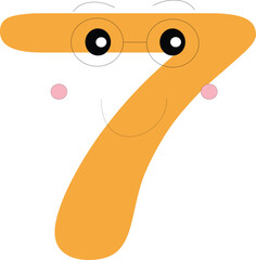Energetic Number Seven with Round Glasses – Orange Vector for Kids