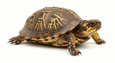 Fototapeta premium Box Turtle Walking on White Background Studio Shot