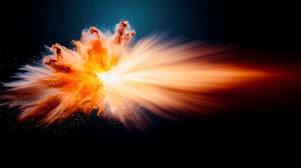 Dynamic burst of vibrant orange energy, resembling an explosion against a dark backdrop, with white trails