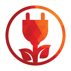 Leaf plug logo design vector illustration. Eco power logo design template.