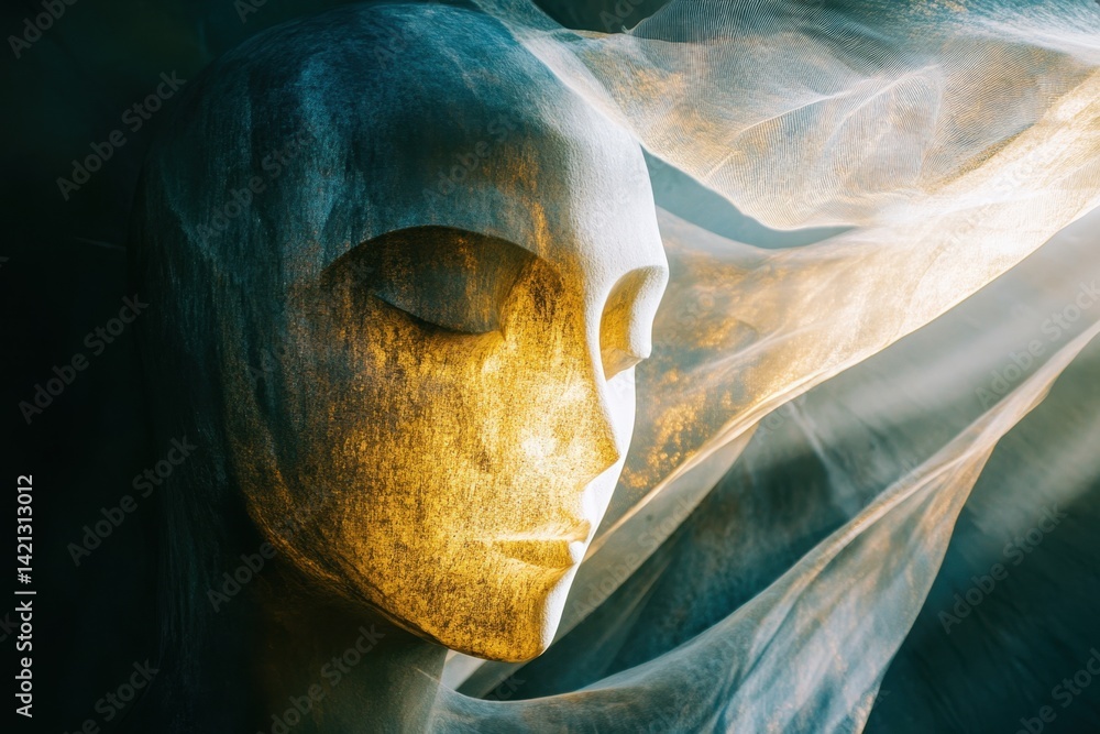 Aufkleber mystical sculpture illuminated by soft light with flowing fabric in an ethereal setting