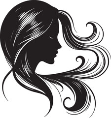 Elegant Abstract Female Silhouette Vector with Flowing Hair on White Background
