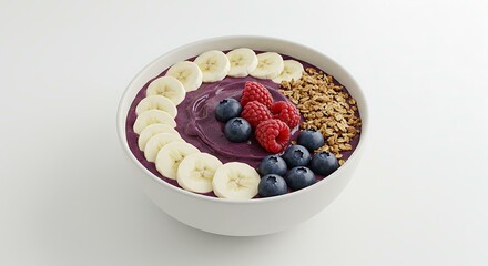 Acai bowl banana Brazilian food white background. Brazilian food