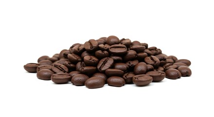 Naklejka premium Mostly a scattered pile of roasted coffee beans white background. Brazilian food