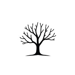 Vector logo a black silhouette tree icon, simple branches, centered on a white background. Geometric shapes, clean lines, balanced symmetry 