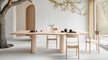 Minimalist Dining Room with Wooden Furniture