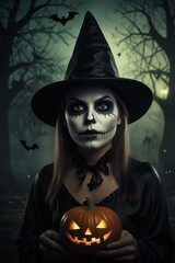 halloween witch with pumpkin