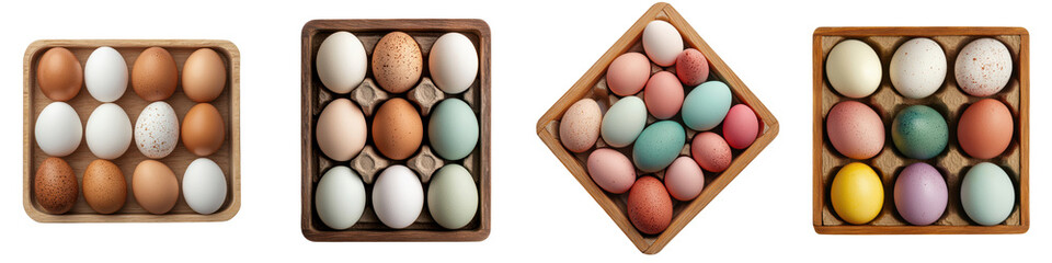Variety of natural and organic eggs in cartons