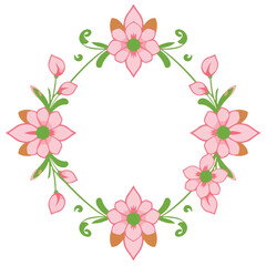 Vector logo A decorative floral frame in pink and green, featuring blooming flowers and curved stems.  Elegant design against a white background