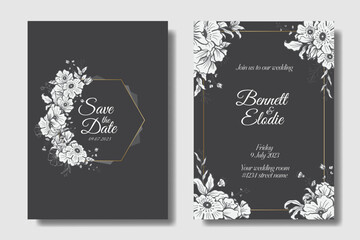 Template Elegant and Minimalist wild flower floral wedding invitation gray colors